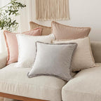 Foindtower Set of 2 Decorative Linen Fringe Throw Pillow Covers Boho Farmhouse Cushion Cover with Tassels Soft Accent Pillowcase for Couch Chair Sofa Bed Living Room Home Decor,18×18 Inch,Light Pink