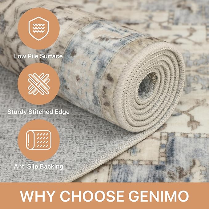 GENIMO 2x5 Runner Rugs for Hallway, Machine Washable Non Slip Vintage Rugs, Low Pile Lightweight Soft Print Rug for enrtyway, Corridor, Home, Office, Kitchen, Mint Sage