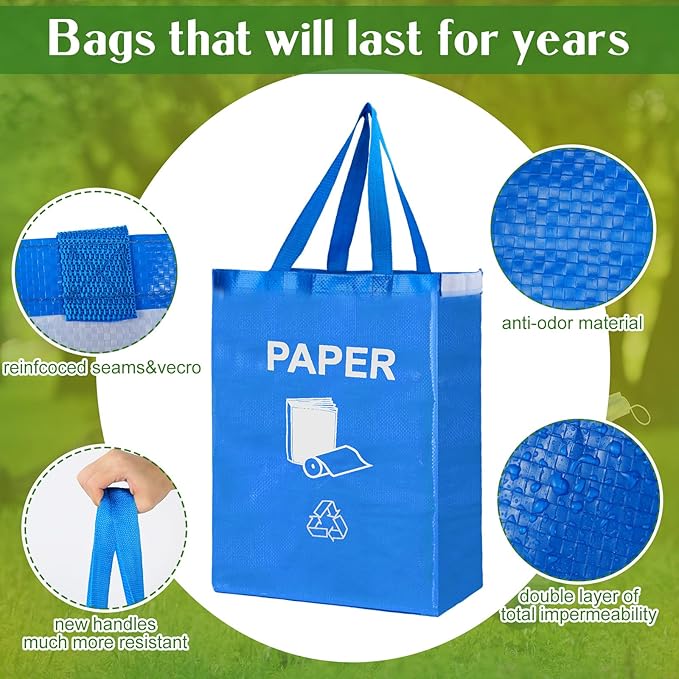Clysee 4 Pcs Recycling Bin Bags Separate Recycle Bin Waterproof Waste Baskets Recyclable Waste Trash Sorting Organizer for Home Office Kitchen, Battery, Can, Paper, Plastic and Glass