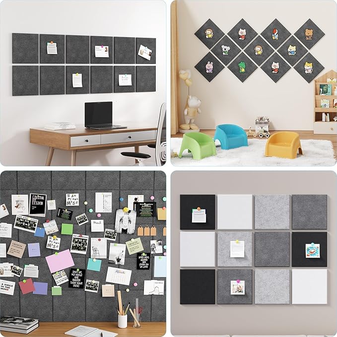 Baysola Large Cork Boards for Walls – 48" x 36" Self Adhesive Felt Wall Tiles, Ideal for Office Wall Organizing Bulletin Board, Easy to Install Cork Boards Felt Board