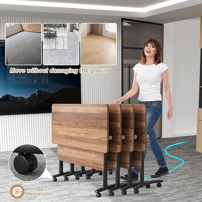 Conference Table Flip Top Mobile Conference Room Tables,Folding Conference Table with Wheels,Large Meeting Training Seminar Table Saving Space for Office Classroom(2B,47.2'')