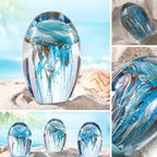 EUSTUMA Hand Blown Glass Jellyfish Figurine Ornament,Sea Animal Ornament for Fish Tank Aquarium,Sea Animals Collection for Birthday Gift,Office Glass Paperweight for Desk.