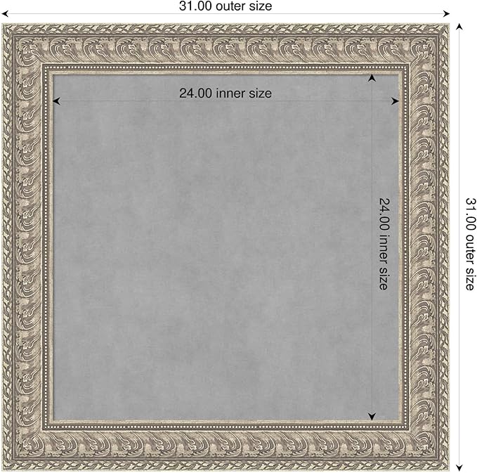 Amanti Art Silver Framed Magnetic Board 31x31 Medium Vision Board for use with Magnets, 100% Metal Sheet to Display Items as Office Decor or for Home Organization in mudroom, Kitchen or Kids Room