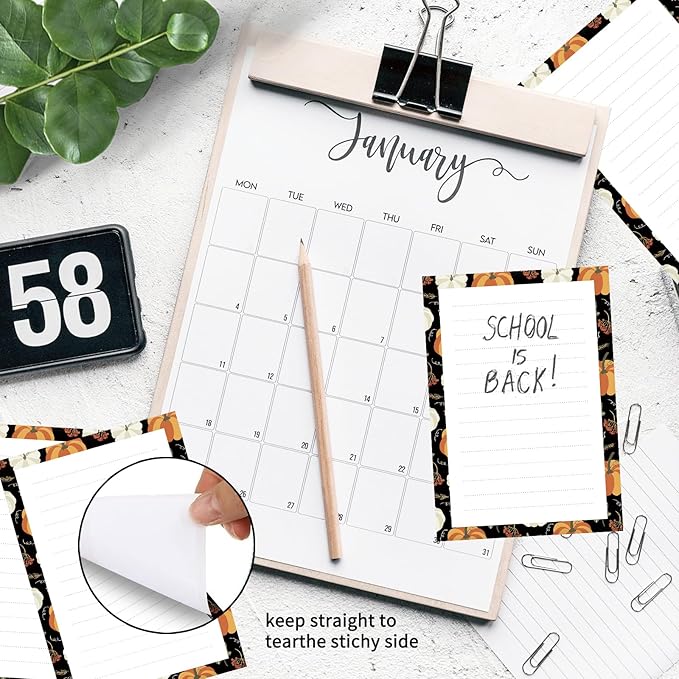 SXboxing Sticky Notes 4X6 Inches, 2 Pack Large Cute Self-Stick Pads, Bright Funny Memo Pads Easy to Stick for Home, Office Cute Pumpkin
