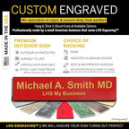 Personalized Name Plate with Choice of Mounting Holders for Walls, Doors, Cubicles, Hanging and More - Custom Red Plastic Gold Letters - USA Made 2x6 B17