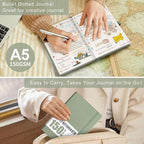AHGXG Bullet Dotted Journal - 150 GSM Dot Grid Notebook Journal, Thick Acid-Free Paper, A5 Dotted Notebook 128 Pages, Leather Hardcover, Inner Pocket, Journal Stencil, 5.7'' × 8.3'' - Sage Green