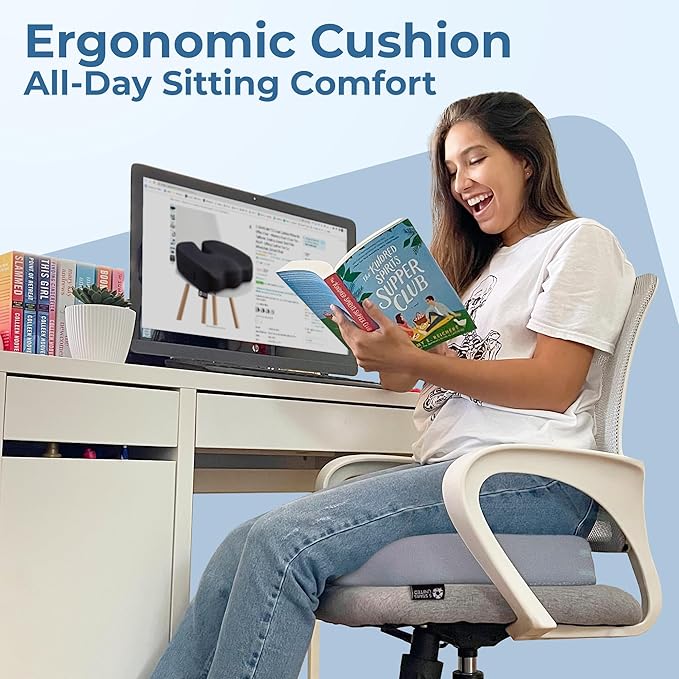 5 STARS UNITED Seat Cushion for Tailbone Pain Relief – Memory Foam Cushion for Coccyx, Hip, Sciatica & Post-Surgery Recovery – Wheelchair, Car, Desk, Gaming & Office Chairs, Light Gray, X-Large