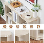 Joaxswe 9 Cube Storage Book Shelf, 41" Tall Organizer Bookcase with Curved Edge, Wood Floor Standing 3-Tier Cubby Bookshelf with Base, Vintage Display Book Case for Bedroom,Office,Grey-White Cream Oak
