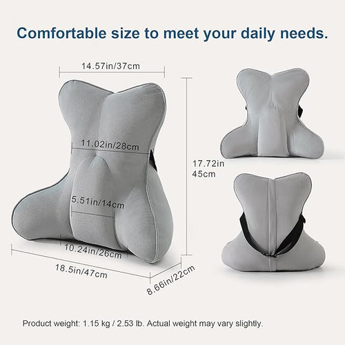 Ailuteie Lumbar Support Pillow(Pat. Pend) – Multi-Functional Ergonomic Back Cushion for Office Chair, Car Seat & Sofa, Reading Pillow with Firm Multi-Zone Support to Relieve Lower Back Pain,Zinc Gray