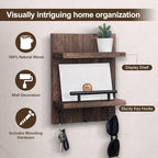 Lucundm Key Holder Wall Mount, Mail Shelf Decor with 3 Key Hooks, Versatile Wood Wall Organizer for Entryway Hallway (8.2” x 10.6”x 3.6”) (Brown)