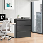 Bestoo 3-Drawer Lateral File Cabinet with Lock, Filing Cabinet for Home Office, Metal File Storage Cabinets, Fits File Folders, Letter/Legal/F4/A4 Sizes, Assembly Required (Black)