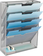 EASEPRES 6 Tier Mesh Hanging Wall File Organizer, Desk Vertical Mail Paper Document Folder Holder Rack with Bottom Tray and Nametag Label for Office Home School, Gray