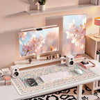 iCasso Pink Floral Desk Mat, Desk Pad, XXL Large Mouse Pad, Anti-Slip Big Mousepad with Stitched Edges, Computer Mouse Pads for Desktop for Women(Pink)