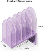 OUTIOE 5-Section Desk File Organizer, Metal Mesh Folder Organizer for Documents, Mail & Office Papers (Purple)