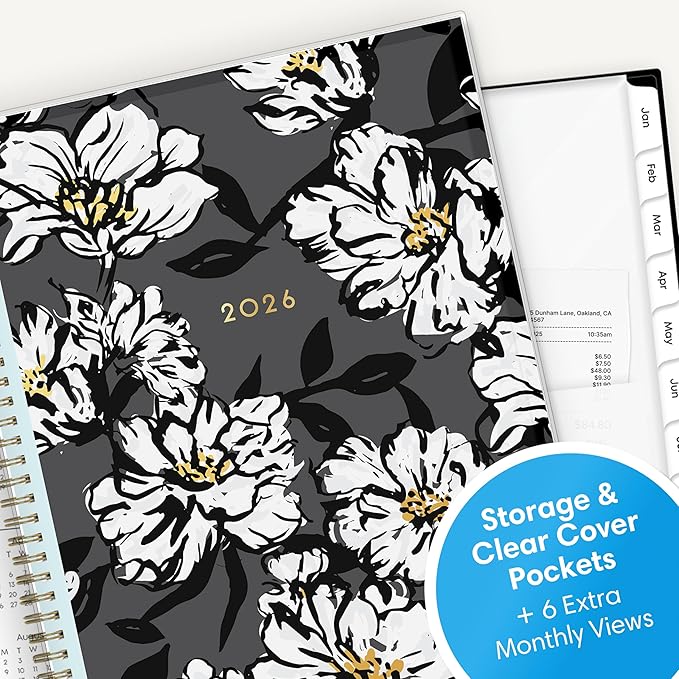 Blue Sky 2026 Weekly and Monthly Planner Calendar, January 2026 - December 2026, 8.5" x 11", Clear Pocket Cover, Laminated Tabs, Durable Twin Wire Binding, Storage Pocket, Baccara Dark