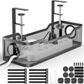 Under Desk Cable Management Tray, GZOKMOG Cord Management with Upgraded Clamp No Drill, Metal Cable Management Box for Home Office, Wire Management for Standing Desk, 1 Pack Black, 13.38 inch