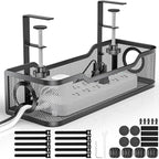 Under Desk Cable Management Tray, GZOKMOG Cord Management with Upgraded Clamp No Drill, Metal Cable Management Box for Home Office, Wire Management for Standing Desk, 1 Pack Black, 13.38 inch
