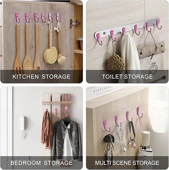 ZAYBOD 15-Pack Coat Hooks with 30 Screws | Heavy Duty Wall Mounted for Robe, Backpack & Keys | Entryway, Bathroom, Bedroom Hanging Hardware (Pastel Pink)