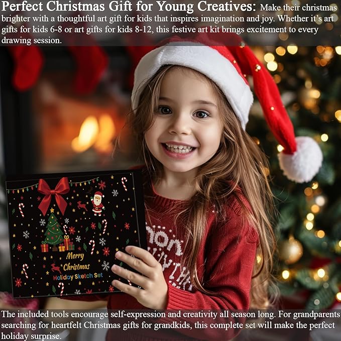 Fuxi Art Supplies for Kids 9-12, Stocking Stuffers | Art Set with 60-Sheet (73lb/120gsm) Sketch Book for Kids Ages 8-12, Jumbo Colored Pencils & Crayons | Ideal Christmas Gifts for Grandkids.