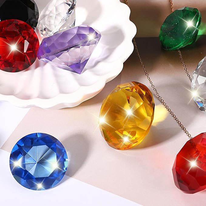 PATIKIL 8 Pcs Diamond Crystal Paperweight, 40mm / 1.57 Inch Crystal Paperweight Paper Weight for Home Office Desktop Table Decor Wedding Party Jewelry Ornaments, Light Blue
