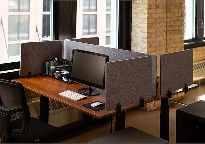 Stand Up Desk Store ReFocus Raw Clamp-On Acoustic Desk Divider Mounted Privacy Panel to Reduce Noise and Visual Distractions (Castle Gray, 59" x 16")