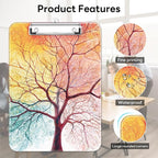Luminzo Plastic Cute Clipboard Low-Profile Metal Clip, A4 Letter Size 9 x 12.5 in, 8.5 x 11 Paper Clip Board for Teachers, Nurses, Classroom,Sunset Tree