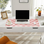 Ohocut Checkered Desk Mat, 31.5" x 15.7" Large Cute Coral Pink Aesthetic Retro Accessories, PU Leather Computer Laptop Desk Mat, Mouse Keyboard Pad, Desk Writing Makeup Mat for Vanity/Work/Home Decor
