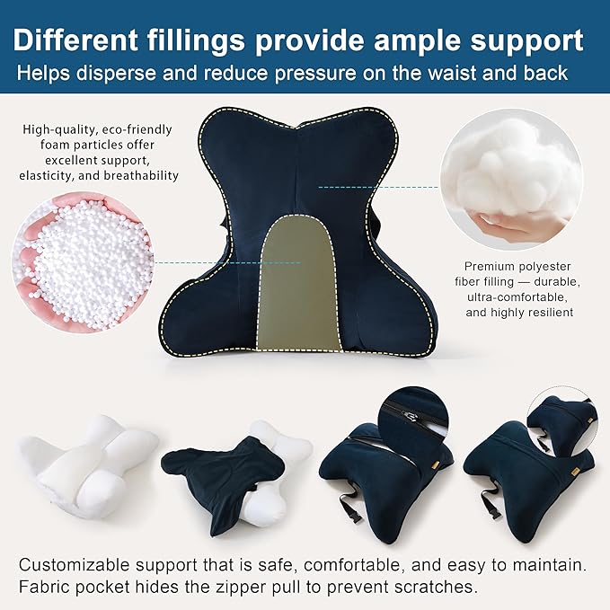 Ailuteie Lumbar Support Pillow(Pat. Pend) – Multi-Functional Ergonomic Back Cushion for Office Chair, Car Seat & Sofa, Reading Pillow with Firm Multi-Zone Support to Relieve Lower Back Pain,Teal Blue