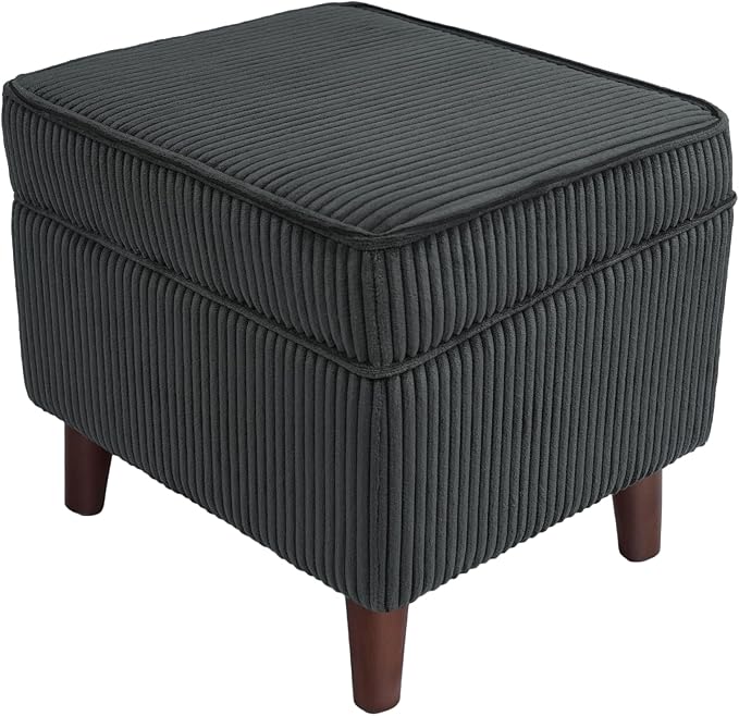 FAGAGA Storage Ottoman with Adjustable Lid, Soft Step Stool, Footrest and Seat, Ottoman Foot Rest for Living Room, Bedroom, Dorm, Dark Gray
