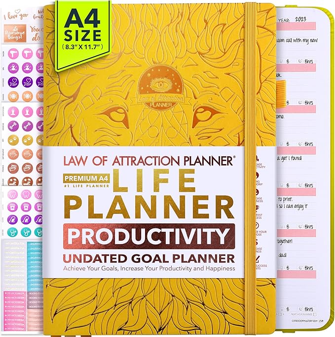 Life Planner - Undated Weekly & Monthly Planner, 12-Month Journey to Increase Productivity | Gratitude Journal, Life Organizer & Goal Journal | Include Foldable Vision Board, Habit Tracker & Stickers