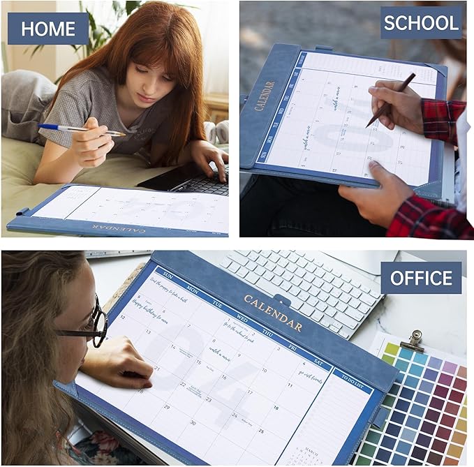 Yoment Desk Calendar 2026, Jan 2026-Dec 2027, 2026 Desk Calendar Large 17 x 12, 2026 Calendar with Plastic Cover, To-Do Lists, Leather Desktop Wall Calendar 2026-2027 for Office School Home, Blue