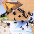 Black Push Pins Set, 5 Styles 140-count Thumb Tacks Map Pins, Steel Point and Dark Plastic Head Pushpins Black Thumbtacks for Cork Board Bulletin Boards (Black-140pcs)