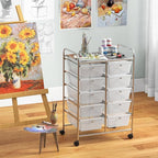 GLACER 10 Drawer Rolling Cart, Storage Cart with Lockable Whieels & Metal Frame, Trolley for Art Craft Oganizer, Mobile Utility Cart for Office, School, Classroom, Kitchen (Clear White)