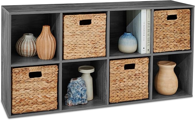 Best Choice Products 8-Cube Storage Organizer, 11in Shelf Opening, Bookcase, Display Shelf, Customizable w/ 3 Removable Back Panels – Dark Gray