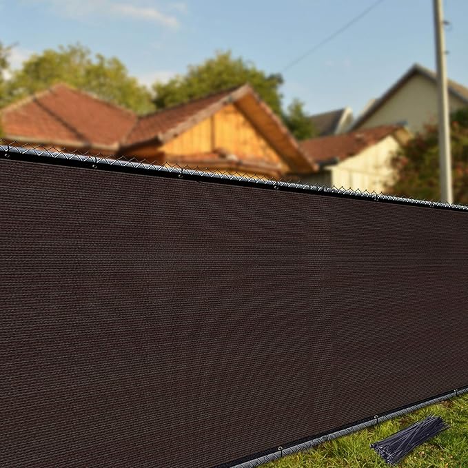 iCover 6x25ft Privacy Screen Fence, Outdoor Fencing Panels, Garden Windscreen Mesh Shade Sail Net Barrier, Include Reinforced Bindings and Brass Grommets Cable Zip Ties, Brown