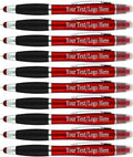 Personalized Pens with Gel Highlighter and Stylus -200 Pack Bulk-Free Imprint - 3 In Bible Highlighter No Bleed, Ballpoint Pen, and Stylus Combo- add Custom Name, Logo or Gift Message- Red