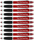 Personalized Pens with Gel Highlighter and Stylus -200 Pack Bulk-Free Imprint - 3 In Bible Highlighter No Bleed, Ballpoint Pen, and Stylus Combo- add Custom Name, Logo or Gift Message- Red