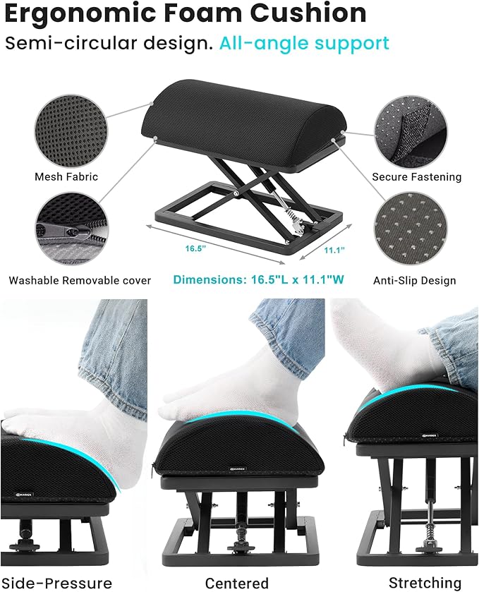Wikabex Truly Infinite Height Adjustable Footrest｜No Bending Needed—Foot Step-to-Adjust｜2.7"-13.1" Height｜Washable｜Foot Rest Stool for Under Desk at Work, Office/Home/Gaming/Study Desk Essentials