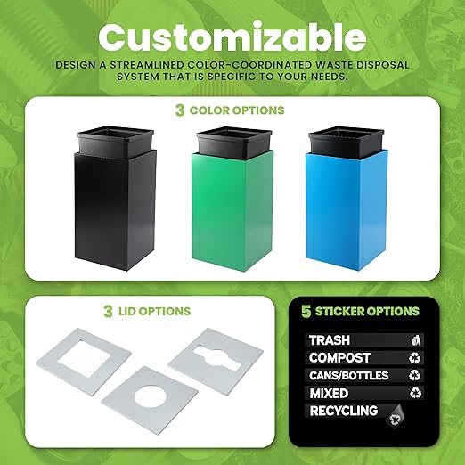 Alpine Mixed Lid Industries 29 Gallon Sturdy Steel Cube Recycling Container, Square Opening - 3 Color Cans Available Sold Separately (Lid Mixed Opening)