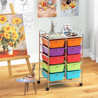 GLACER 10 Drawer Rolling Cart, Storage Cart with Lockable Whieels & Metal Frame, Trolley for Art Craft Oganizer, Mobile Utility Cart for Office, School, Classroom, Kitchen (Rainbow Color)