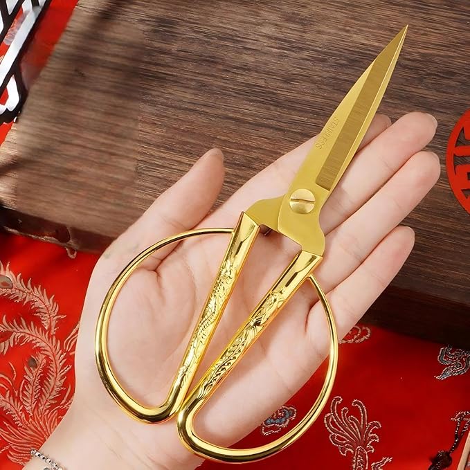 Ribbon Cutting Ceremony Kit,With Gold scissors,Scissors Blade Sheath and a pair of white gloves,Suitable for Ribbon-cutting ceremony,Office,Home,and Crafts, Right/Left Handed (Embossed handle)