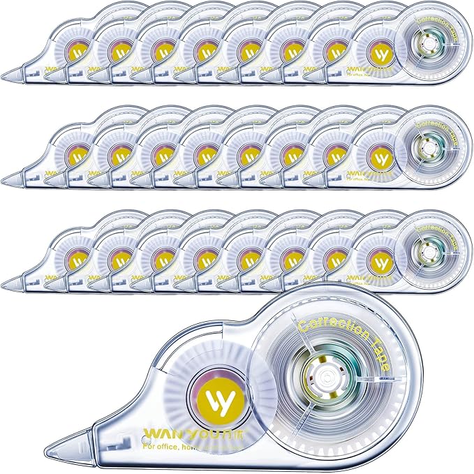 Lewtemi 60 Pcs White Correction Tape Bulk, 39.4 ft Wrong out Tear Resistant Tape Easy to Use Applicator for Office School Teachers Note Taking Journal Scrapbooking Home Supplies