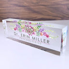 Artblox Office Desk Name Plate Personalized | Custom Name Plates for Desks | Succulents Design On Clear Acrylic Glass | Office Desk Decor - (8" x 2.5")