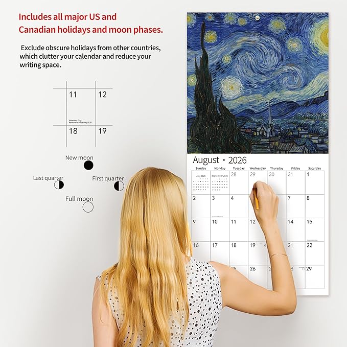 2026 Wall Calendar,Calendar 2026, November 2025 - December 2026, Wall Calendar van Gogh, 12" x 24" Opened,Full Page Months Thick & Sturdy Paper for Calendar Organizing & Planning