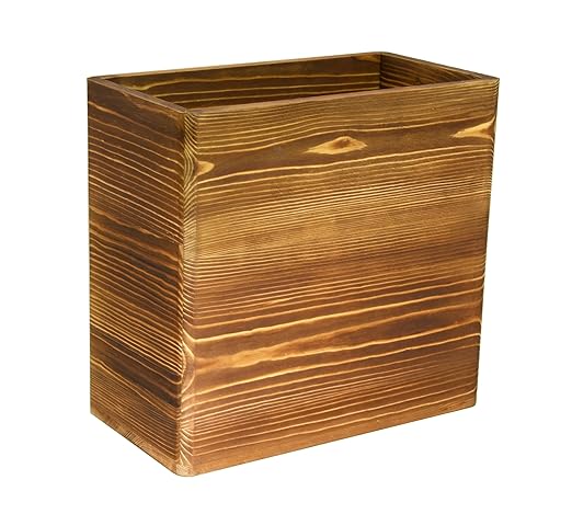 Owlgift Wooden Rustic Burnt Waste Basket Trash Bin, Rectangular Wastebaskets, Bathroom Garbage Can, Bedroom Trash Can, Dorm Recycle Bin, Office Trash Can Wooden Wastebasket Wooden Décor