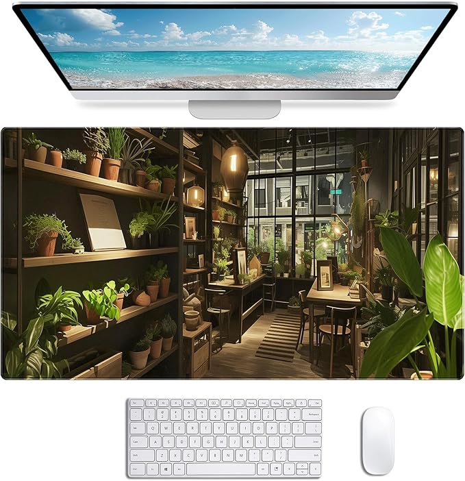 Lndoor Green Plant Expansion Desk Mat, Flower Plant Large Gaming Mouse Mat XXL Laptop Mouse Keyboard Mat 35.4 x 15.7-Inch Office Desk Decoration