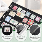 5 Sheets 10 Pages Postage Stamp Album Pages, 7 Pockets 7.7x 1.35in Stamp Collection Inserts, 9 Hole Standard Stamp Collecting Album Sleeves for Stamp Collection Binder IS010710