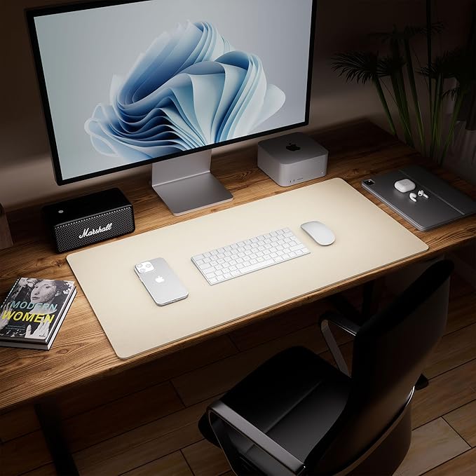 Aothia Dual-Sided Desk Mat - Natural Cork & Leather Desk Protector, Large Mouse Pad & Writing Pad for Office/Home, Beige (37.8"x17")