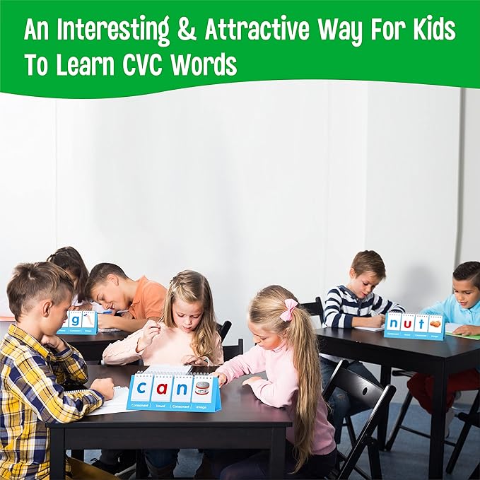 CVC Word Flip Chart - Double Sided 40 Short Vowel Word Flashcards, Freestanding, Educational Learning Tool for School Supplies
