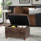 Decent Home 24'' Leather Ottoman with Storage Rectangle Foot Rest Ottomans Stool for Living Room(Brown,Leather Texture)